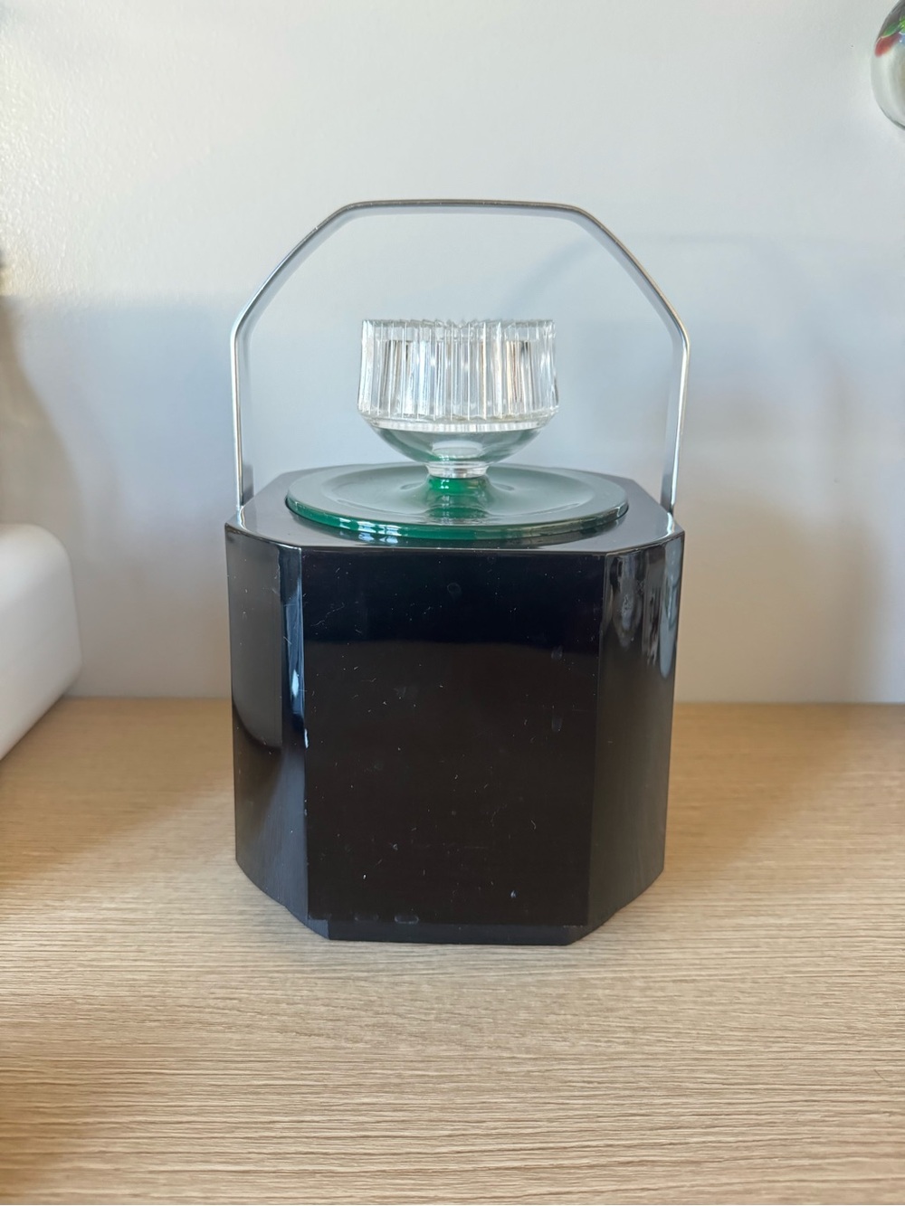 Black Octagonal Vintage Ice Bucket with Clear Glass Lid